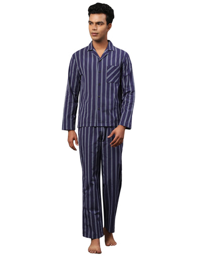 Pyjama Set for Men-Navy Blue Chalk Stripes