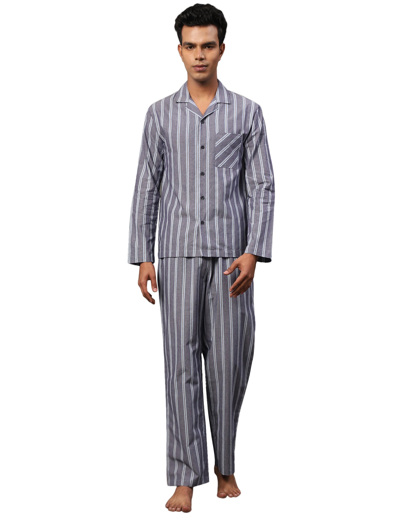 Pyjama Set for Men-Sky Blue Chalk Stripes