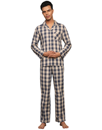 Pyjama Set for Men-Navy & Beige Checked