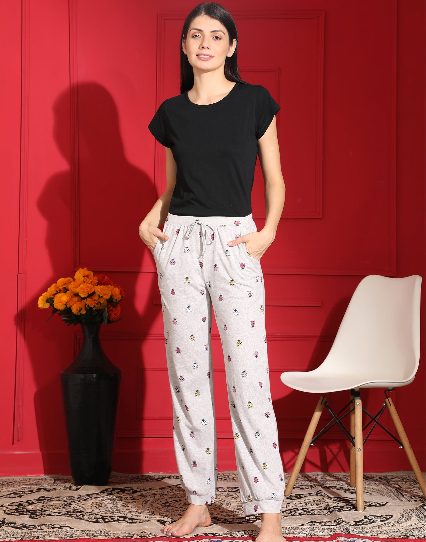 Lounge Pant for Women-Grey Bug Print