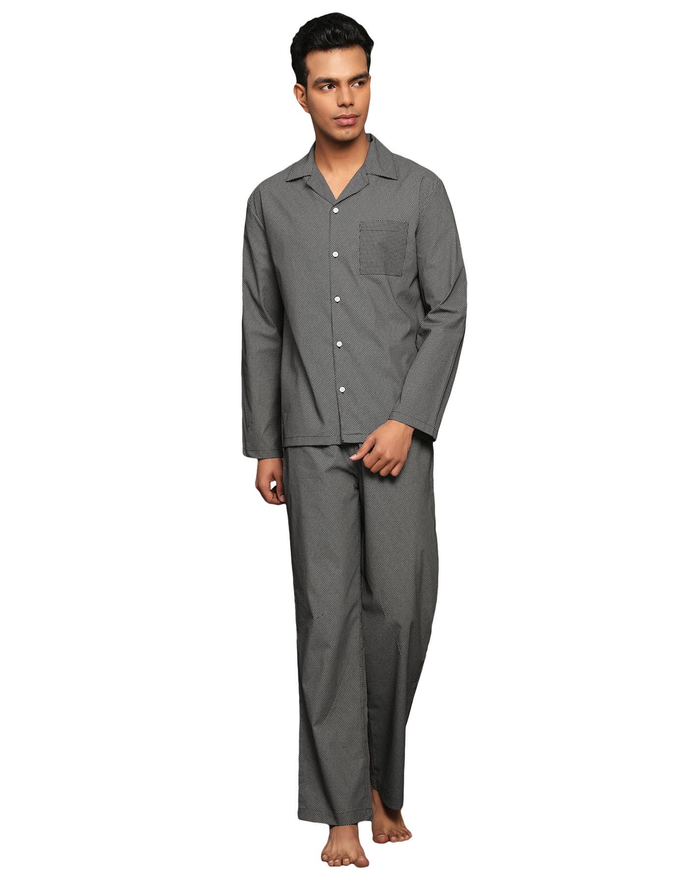 Pyjama Set for Men-Black Abstract Micro