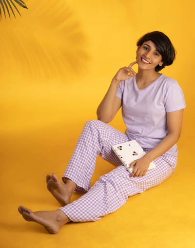 Pyjama Set for Women-Lavender Gingham Checked