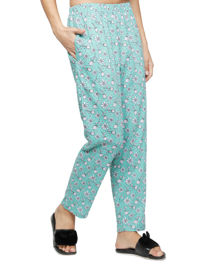 Lounge Pant for Women-Green Floral Print