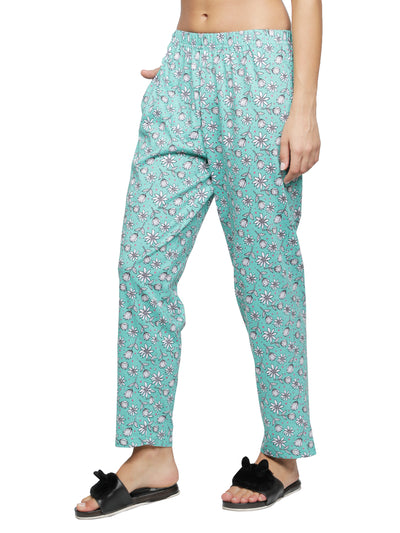 Lounge Pant for Women-Green Floral Print