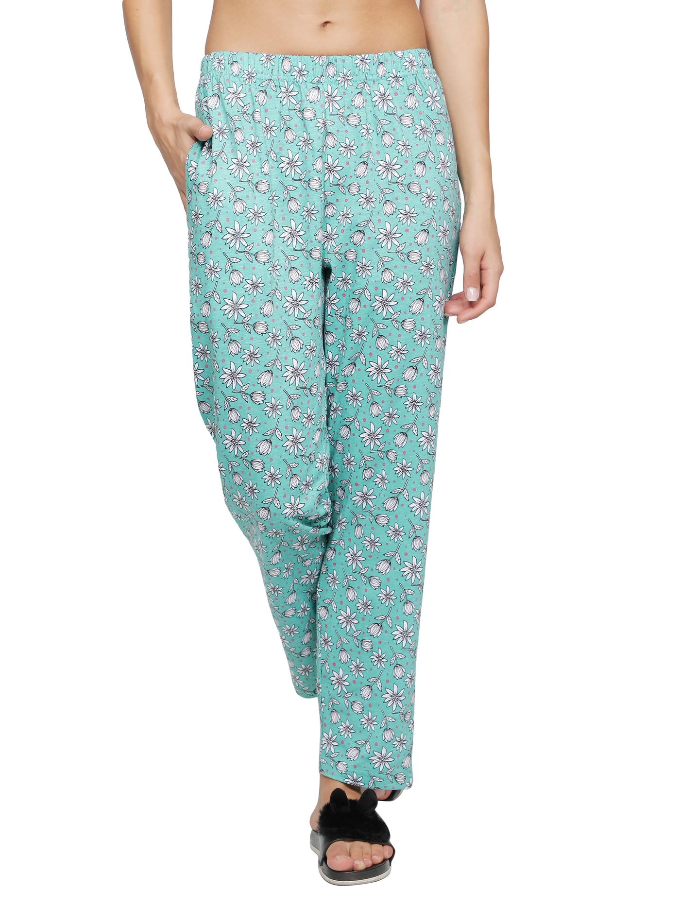 Lounge Pant for Women-Green Floral Print