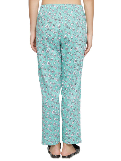 Lounge Pant for Women-Green Floral Print