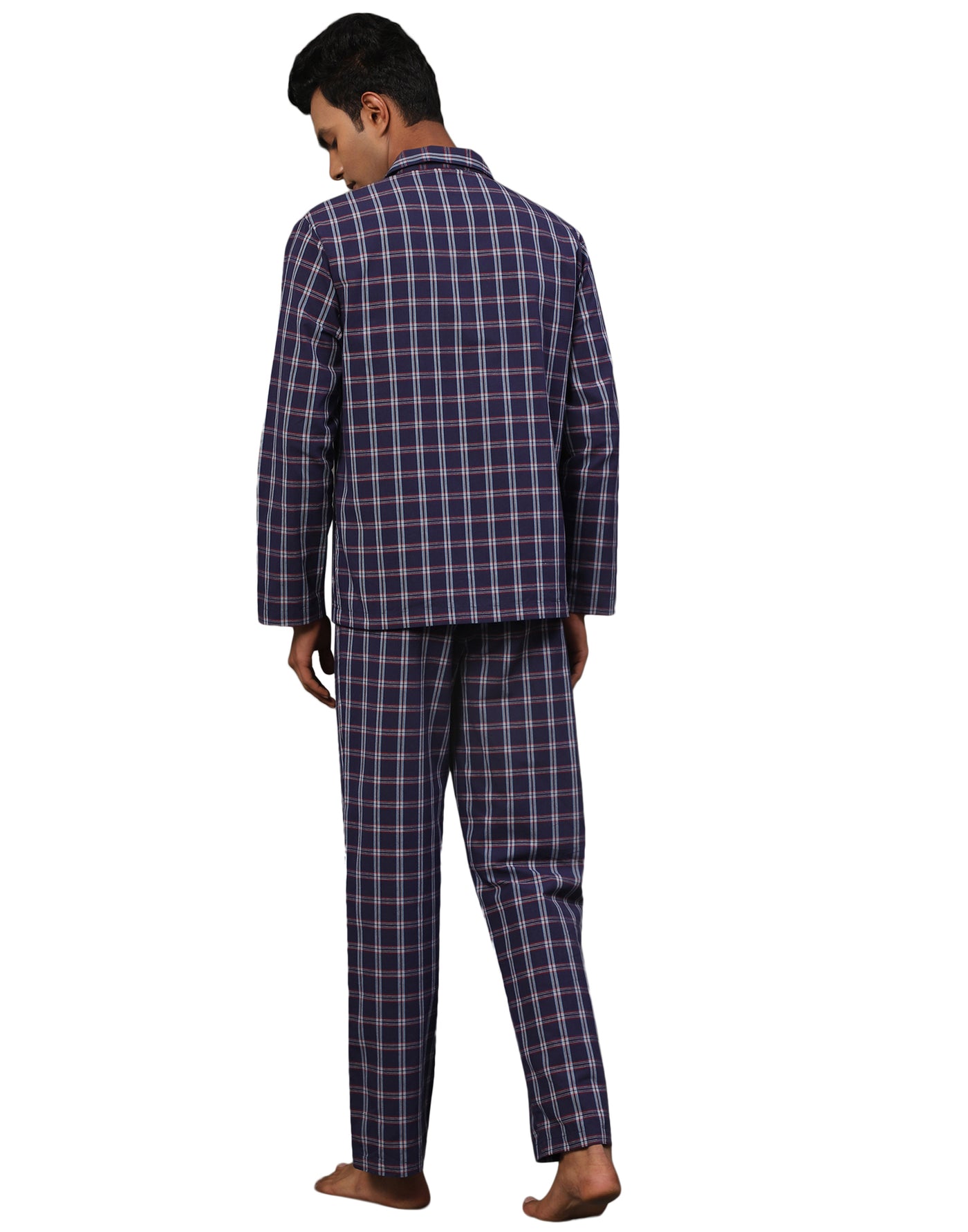 Pyjama Set for Men-Blue Tartan Checked