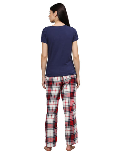 Pyjama Set for Women-Red & Navy Checked