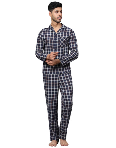 Pyjama Set for Men-Navy & White Checks