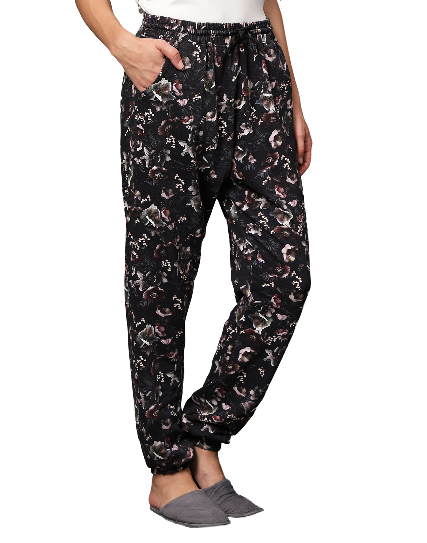 Lounge Pant for Women-Black Floral cuff