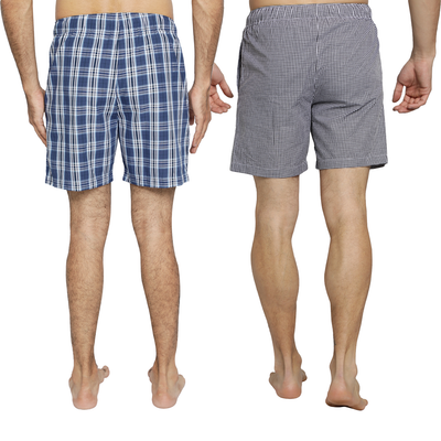 Lounge Shorts for Men-Blue Checks(Pack of 2)