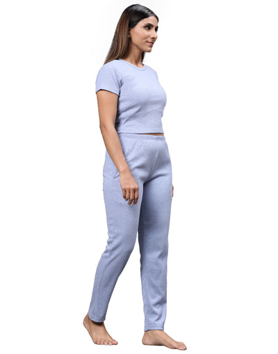 Pyjama Set for Women-Blue Solid