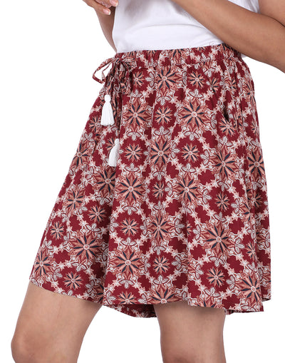 Culottes Shorts for Women-Maroon Geo Print