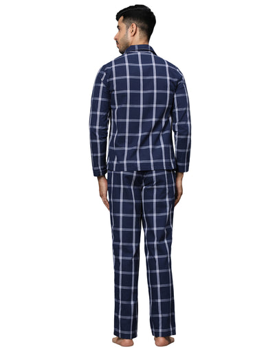 Pyjama Set for Men-Dark Blue & White Checks
