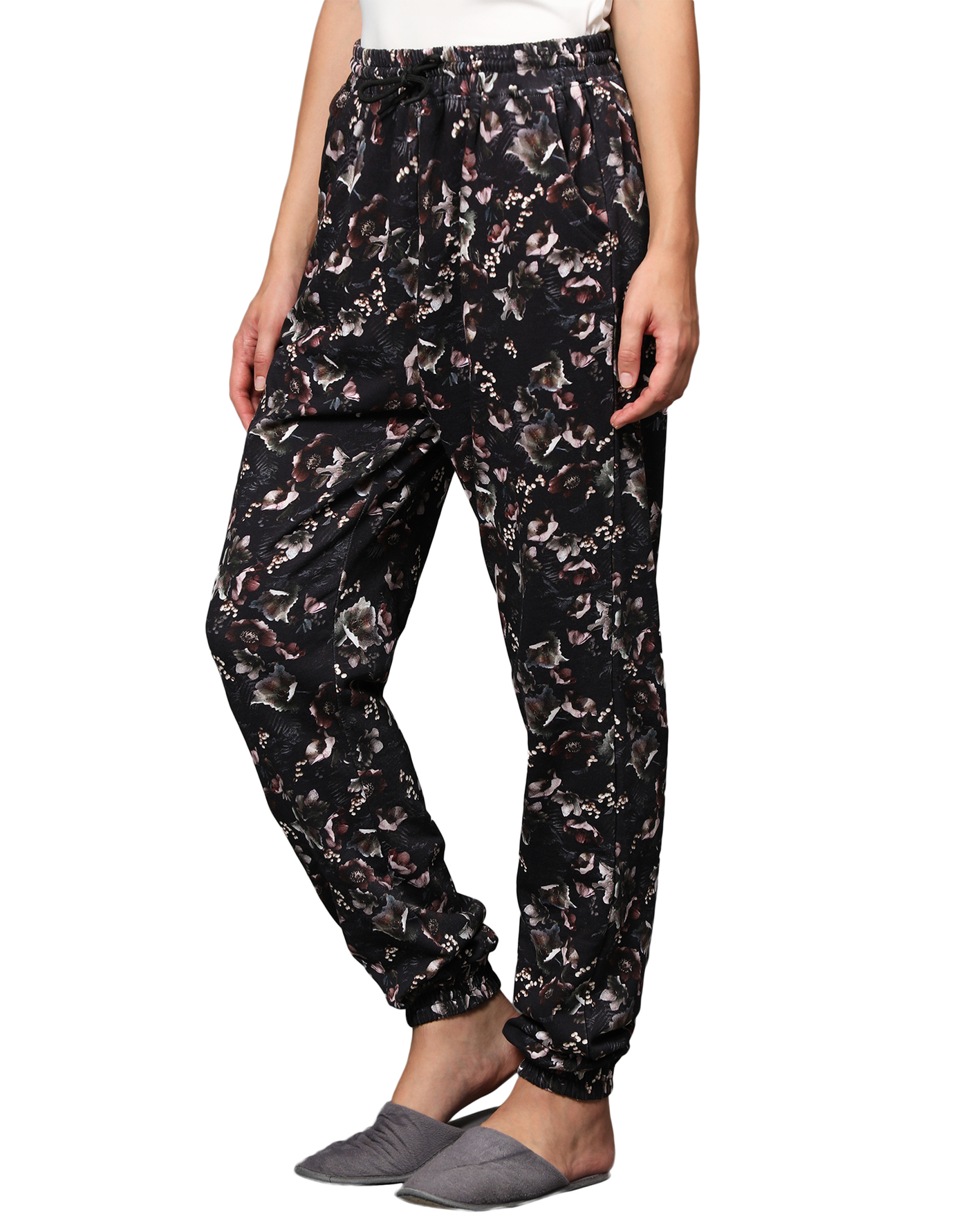 Lounge Pant for Women-Black Floral cuff