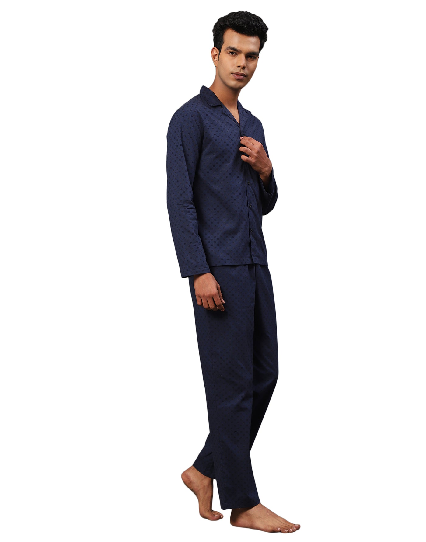 Pyjama Set for Men-Navy Mono Ethic Print