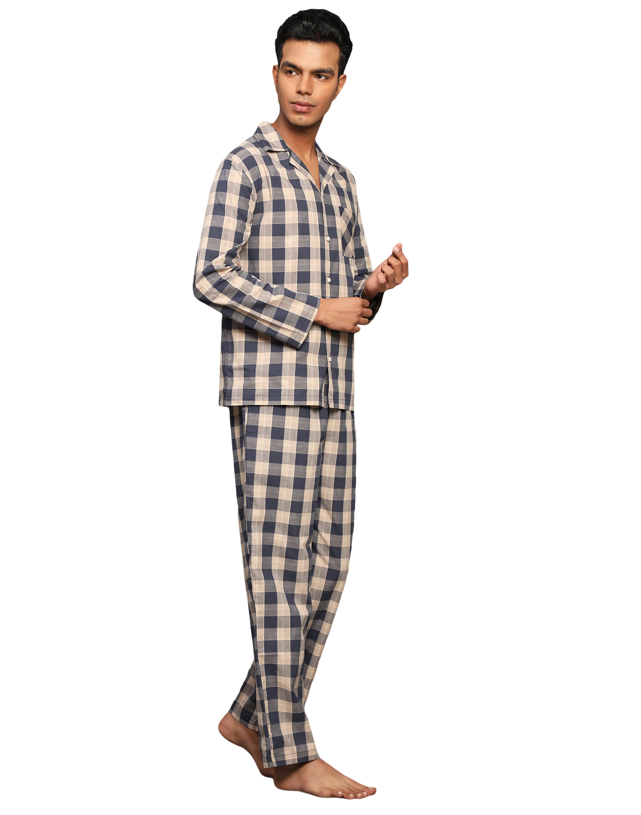 Pyjama Set for Men Navy Beige Checked Bstories