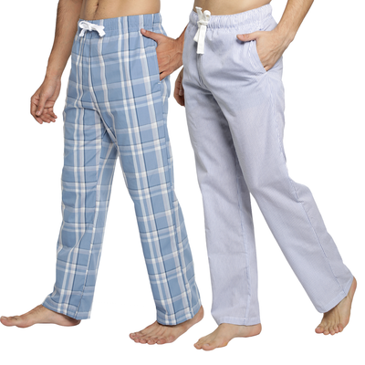 Lounge Pant for Men-Blue Checks & Stripes(Pack of 2)