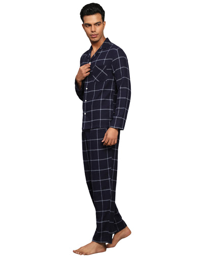 Pyjama Set for Men-Blue Window Checks