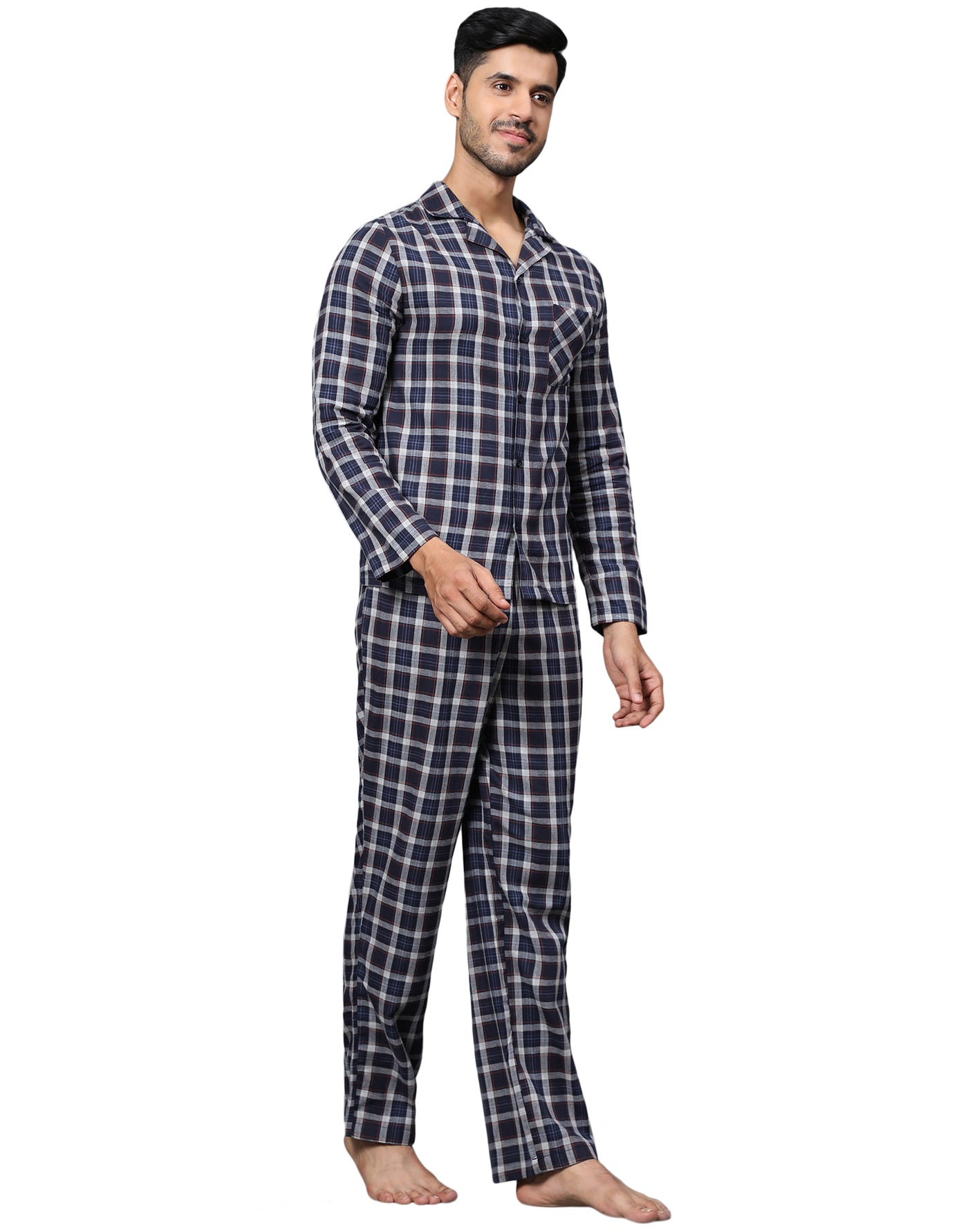 Pyjama Set for Men-Navy & White Checks