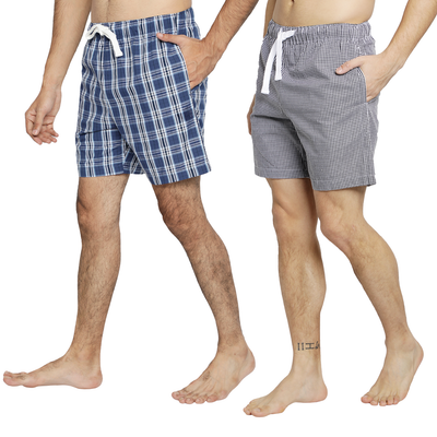 Lounge Shorts for Men-Blue Checks(Pack of 2)