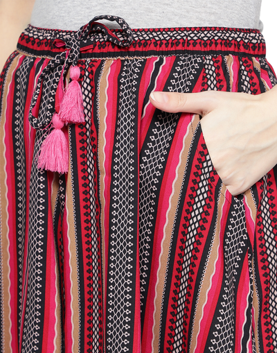Culottes Shorts for Women-Pink Navy Stripes