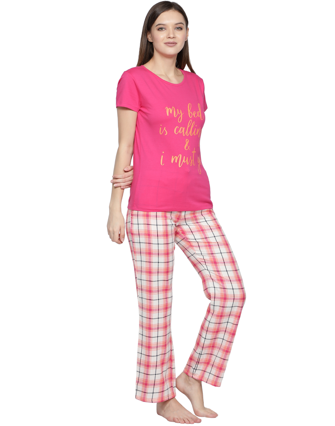 Pyjama Set for Women-White & Pink Checked