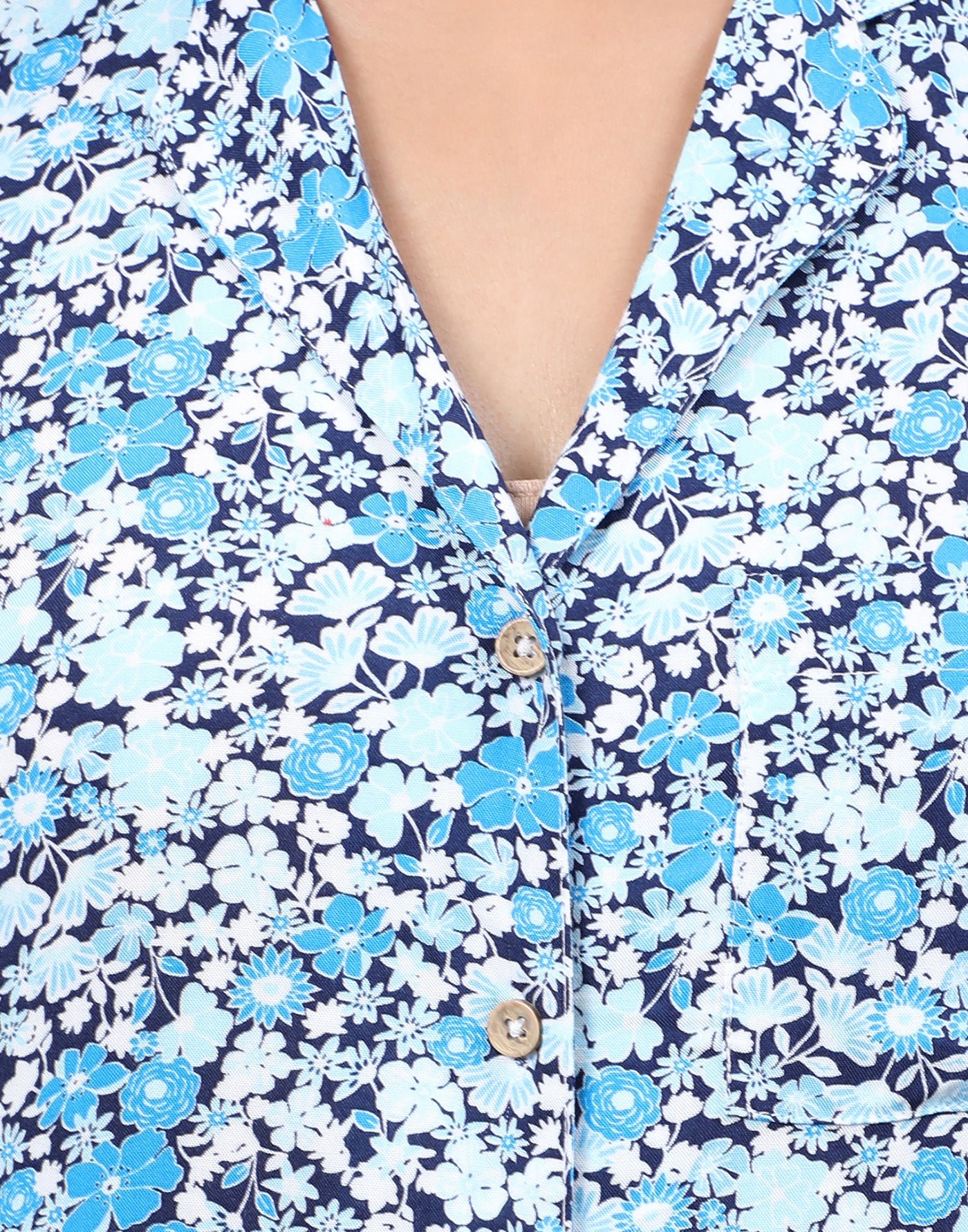 Night Suit Shorty Set for Women-Blue Floral