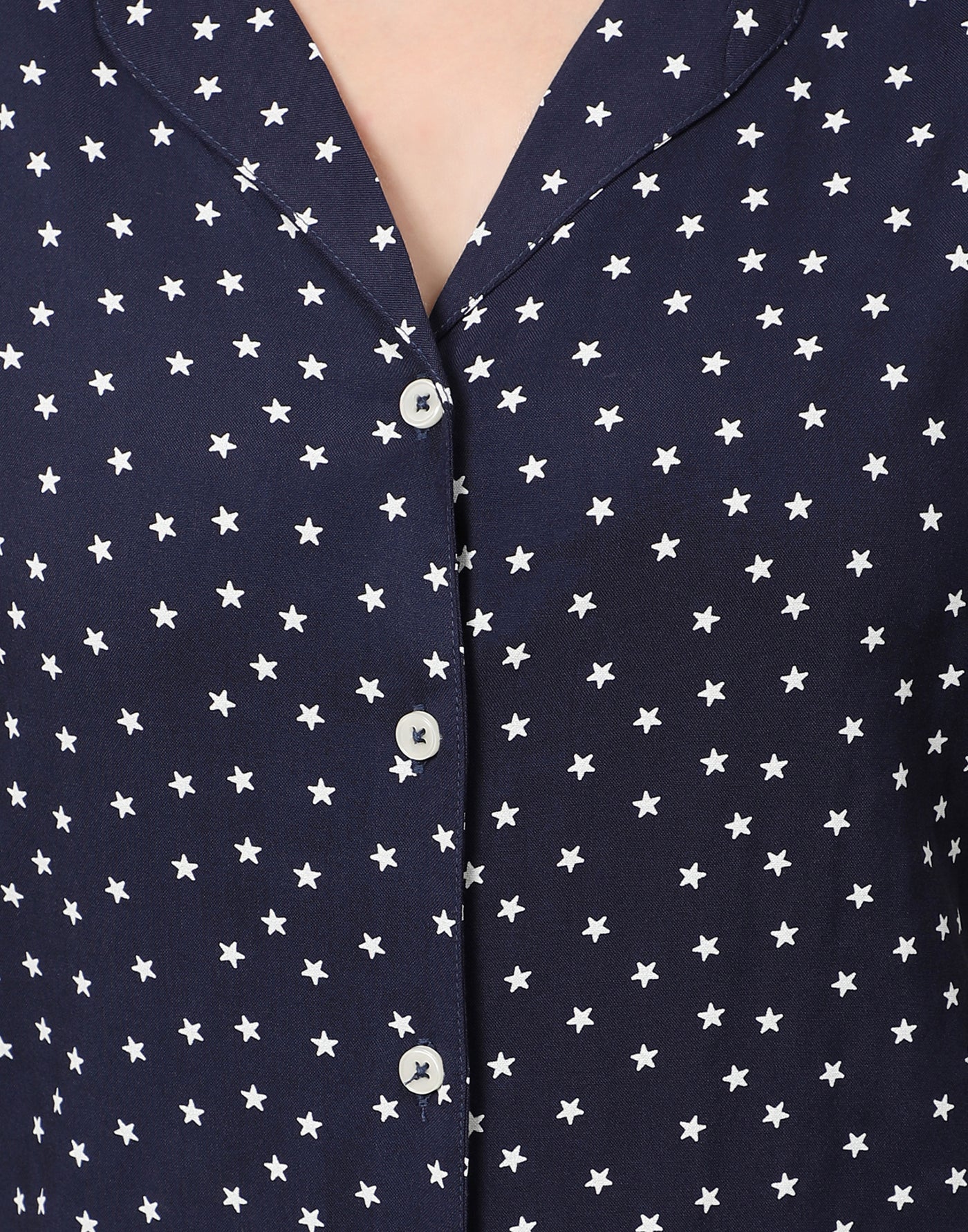 Night Suit Set for Women-Navy Star Print