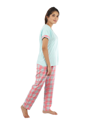 Pyjama Set for Women-Cuff Fold Checked