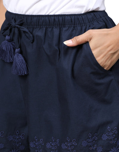 Lounge Shorts for Women-Navy Embroidered