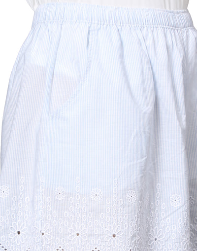 Lounge Shorts for Women-Blue Stripes Embroidered