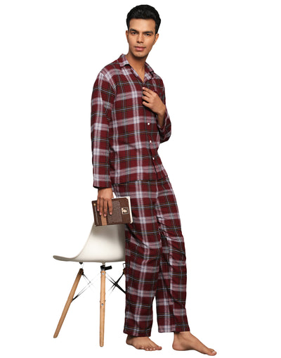 Pyjama Set for Men-Burgundy Plaid Checks