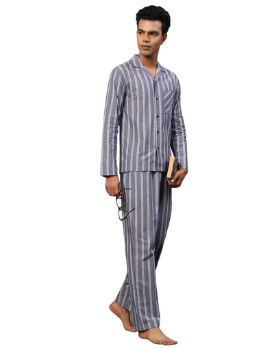 Pyjama Set for Men-Sky Blue Chalk Stripes