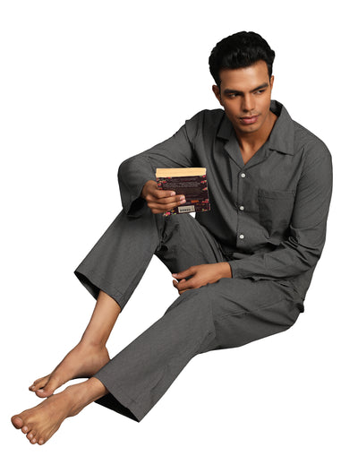 Pyjama Set for Men-Black Abstract Micro