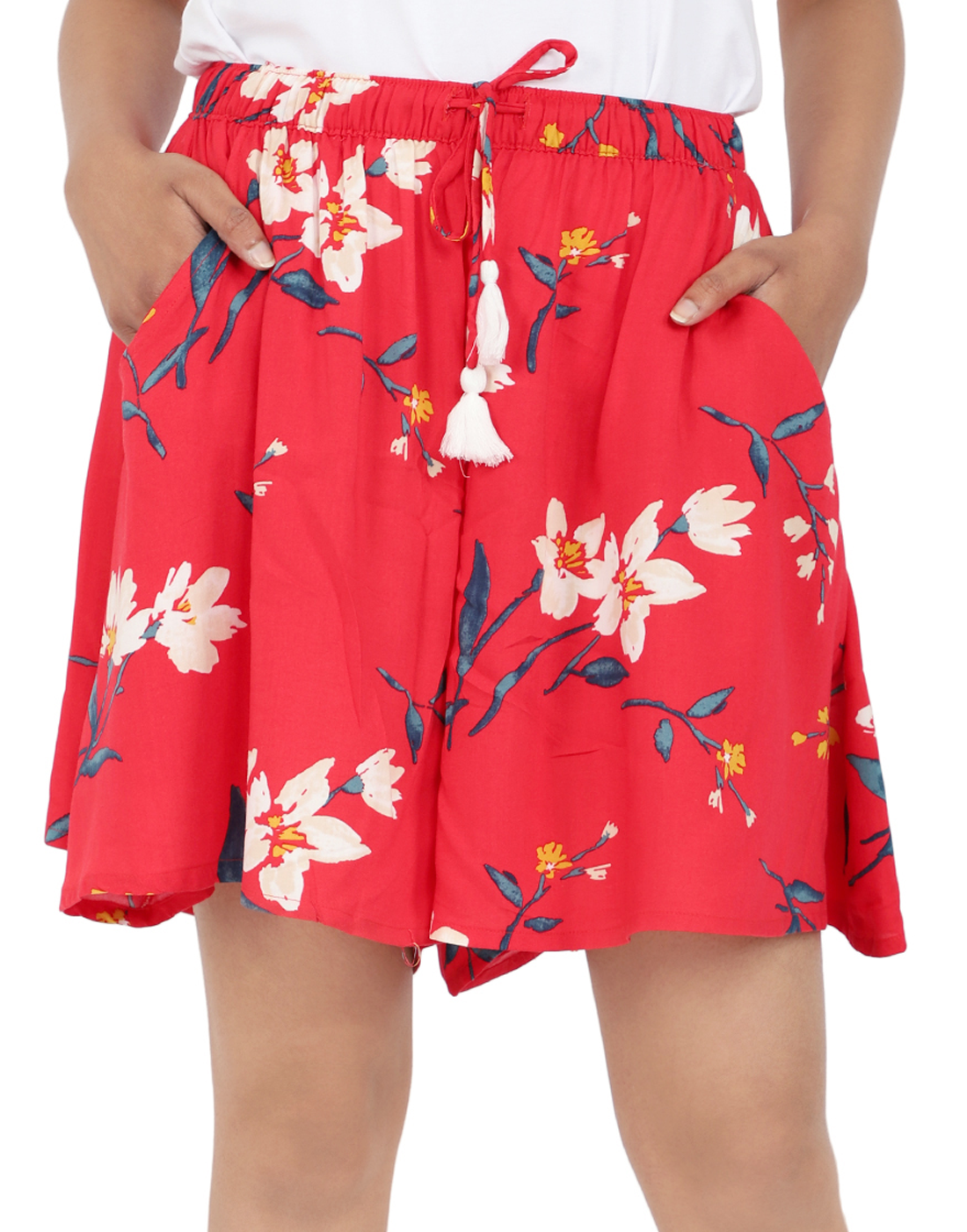 Culotte Shorts for Women-Red Floral
