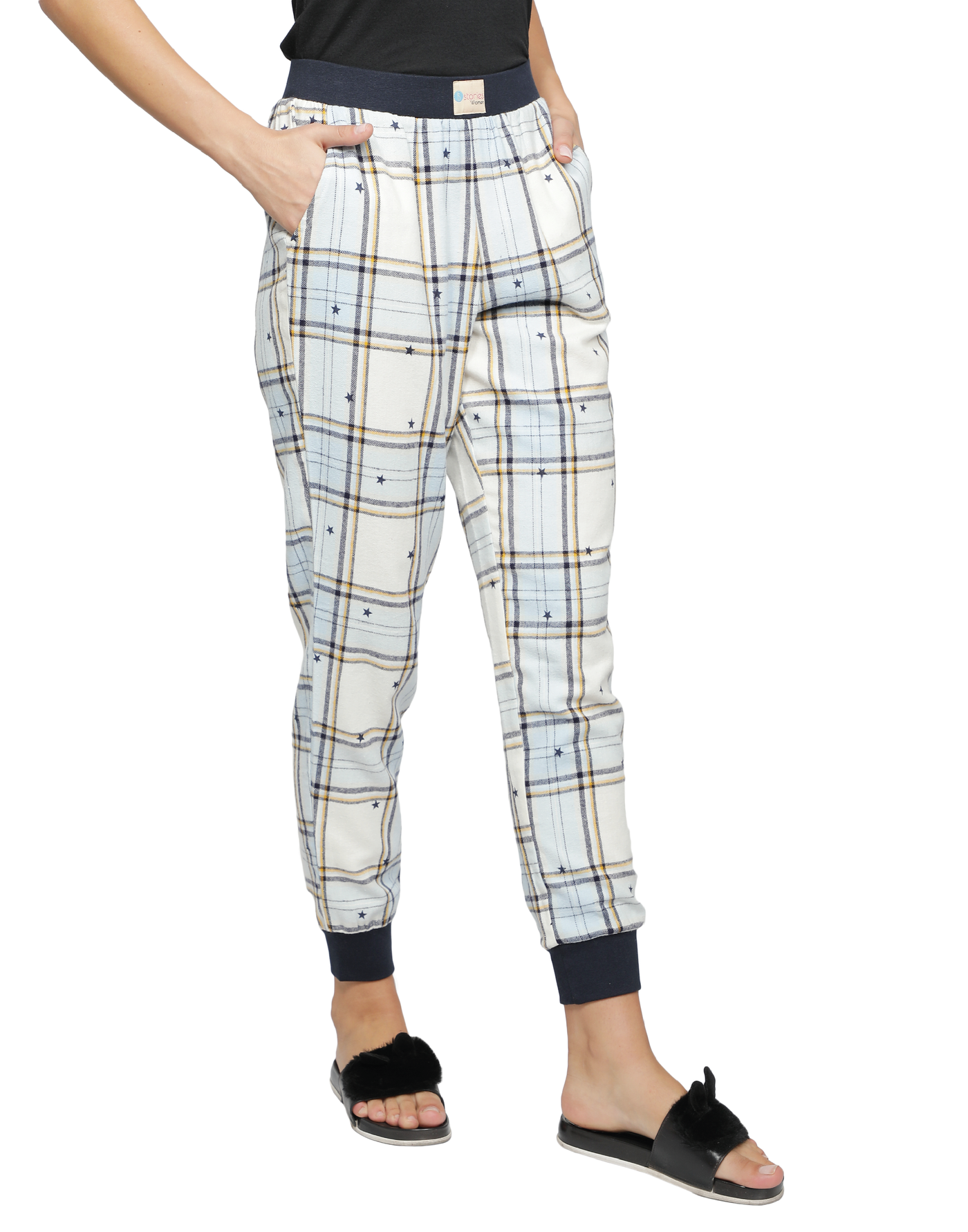 Lounge Pant for Women-Navy Star Checked Jogger