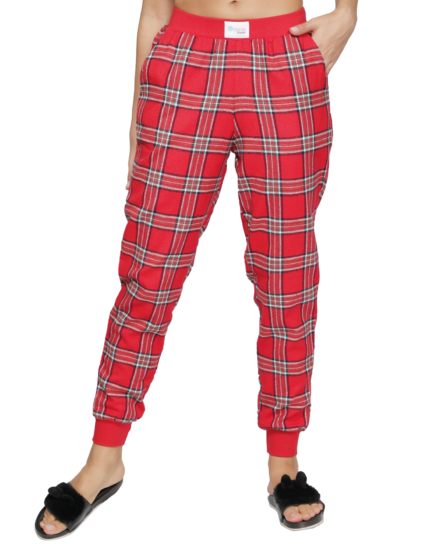 Lounge Pant for Women-Red Checked Jogger