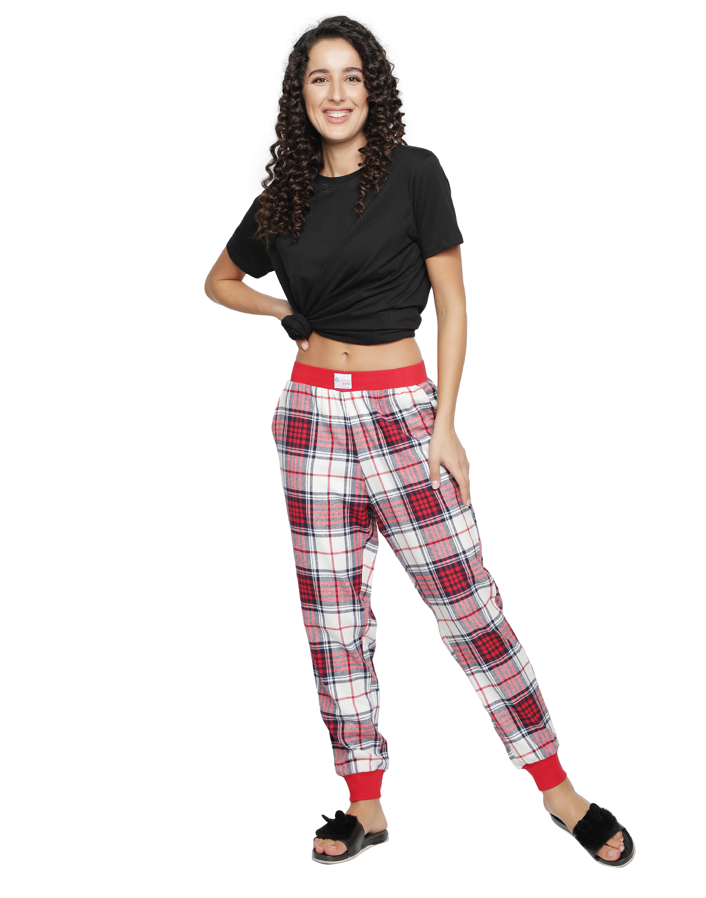 Lounge Pant for Women-Red & White Checked Jogger