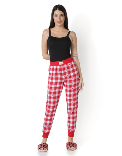 Lounge Pant for Women-Red Heart Checked Jogger