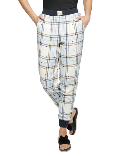 Lounge Pant for Women-Navy Star Checked Jogger