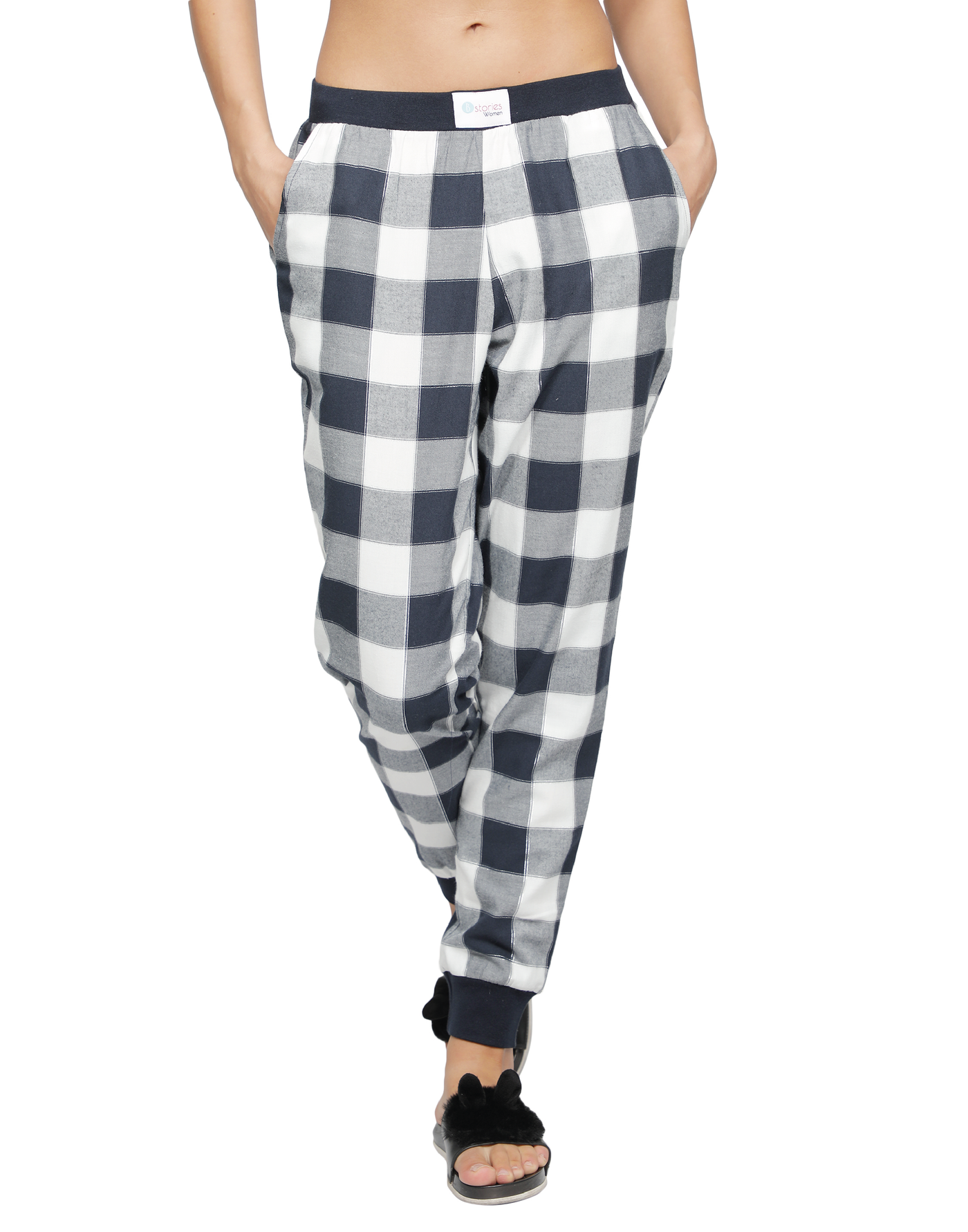Lounge Pant for Women-Navy Checked Jogger