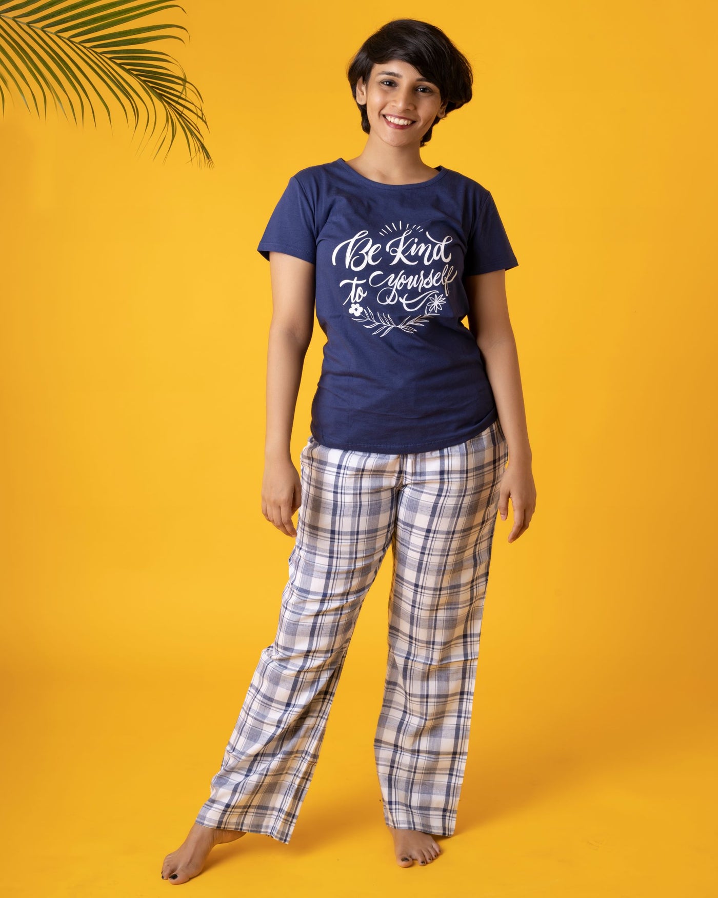 Pyjama Set for Women-Blue Checked