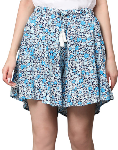 Culotte Shorts for Women-Blue Floral