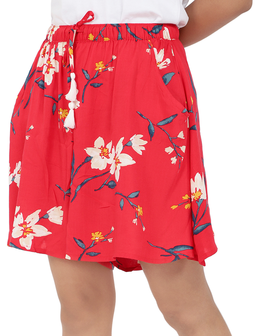 Culottes Shorts for Women-Red Floral