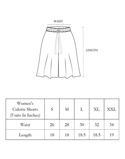 Culottes Shorts for Women-Black Block Leaf