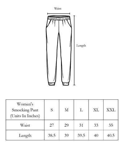 Lounge Pant for Women-Black Shell Print Smocking