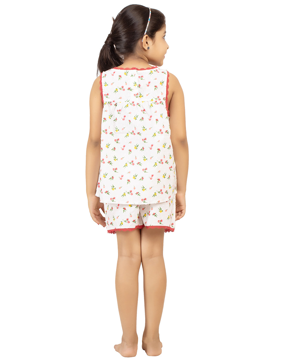 Night Suit Shorty Set for Girls-Ditsy Floral