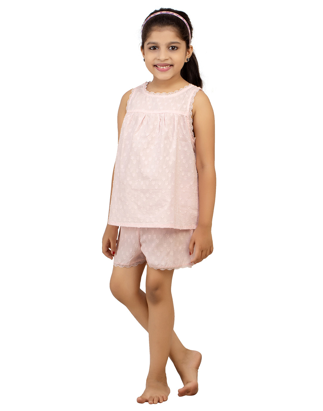 Night Suit Shorty Set for Girls-Pink Heart